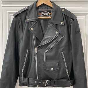 CUSTOM BILT BLACK LEATHER MOTORCYCLE MOTORS BIKER JACKET - SIZE SMALL